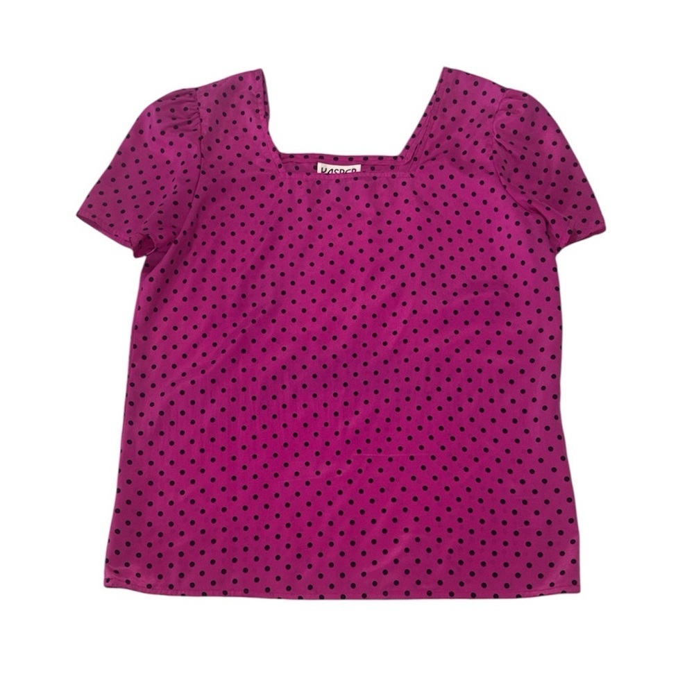 Kasper Vintage Magenta Polka Dot Blouse, Hot Pink, Silky, 6